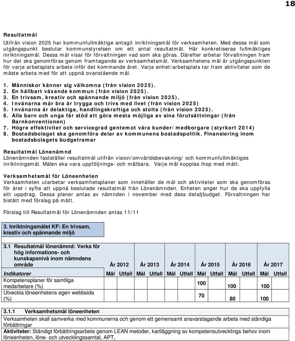 Verksamhetens mål är utgångspunkten för varje arbetsplats arbete inför det kommande året. Varje enhet/arbetsplats tar fram aktiviteter som de måste arbeta med för att uppnå ovanstående mål. 1.