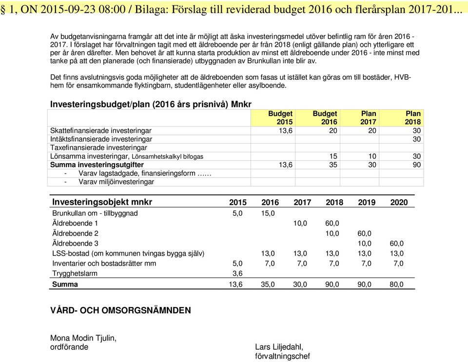 I förslaget har förvaltningen tagit med ett äldreboende per år från 2018 (enligt gällande plan) och ytterligare ett per år åren därefter.