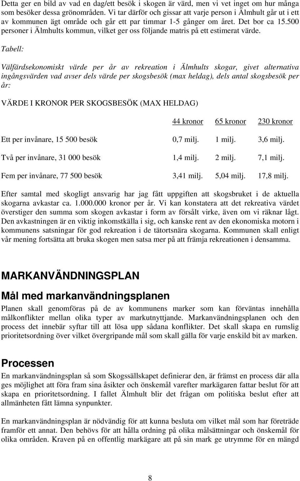 500 personer i Älmhults kommun, vilket ger oss följande matris på ett estimerat värde.