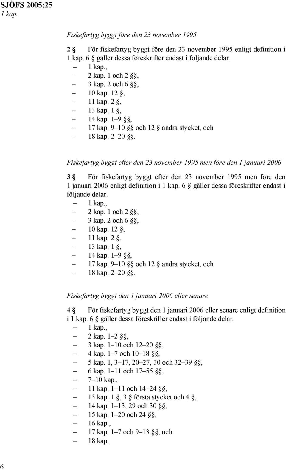 Fiskefartyg byggt efter den 23 november 1995 men före den 1 januari 2006 3 För fiskefartyg byggt efter den 23 november 1995 men före den 1 januari 2006 enligt definition i 1 kap.