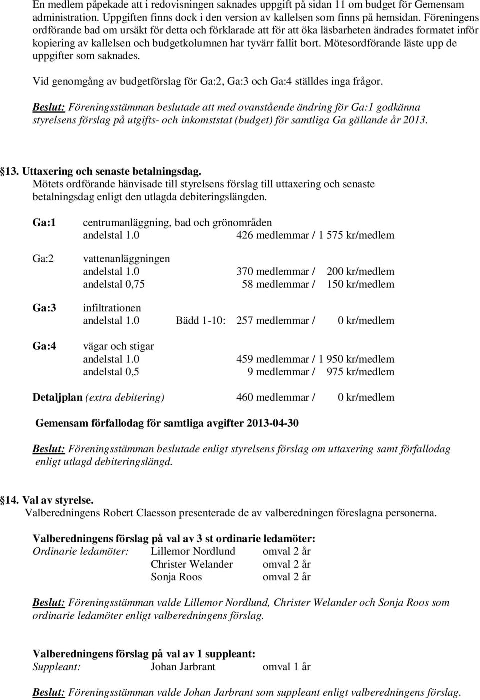 Mötesordförande läste upp de uppgifter som saknades. Vid genomgång av budgetförslag för Ga:2, Ga:3 och Ga:4 ställdes inga frågor.