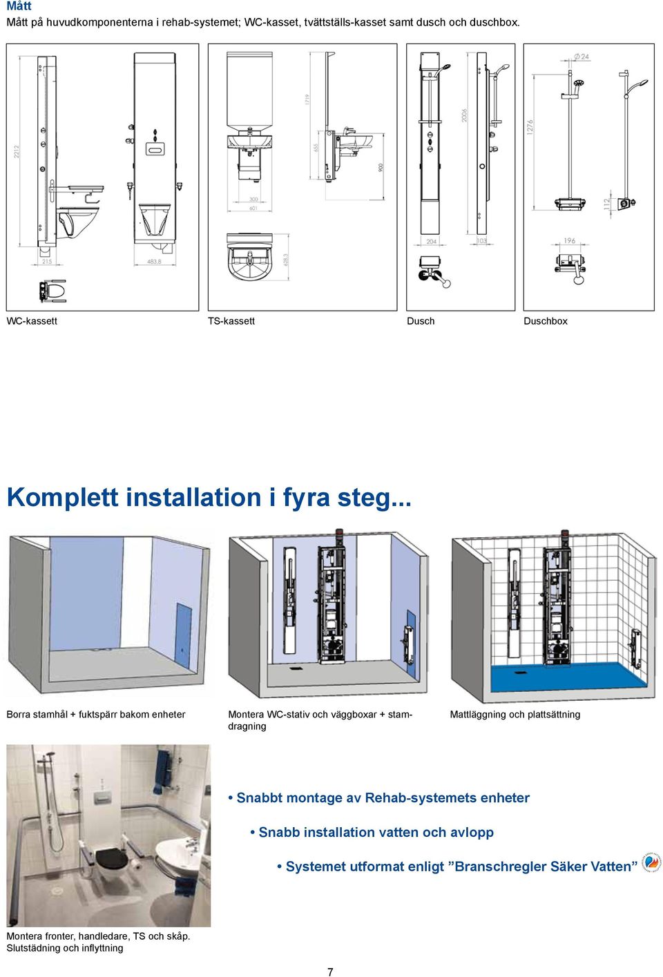 .. Borra stamhål + fuktspärr bakom enheter Montera WC-stativ och väggboxar + stamdragning Mattläggning och plattsättning
