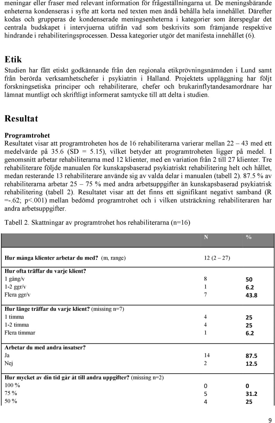 rehabiliteringsprocessen. Dessa kategorier utgör det manifesta innehållet (6).