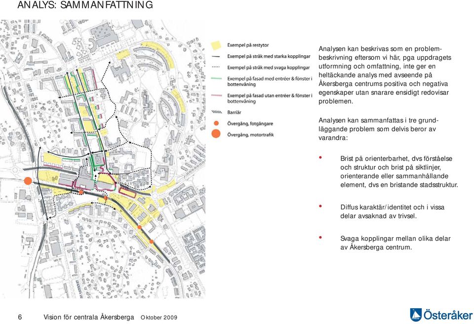 Analysen kan sammanfattas i tre grundläggande problem som delvis beror av varandra: Brist på orienterbarhet, dvs förståelse och struktur och brist på siktlinjer,