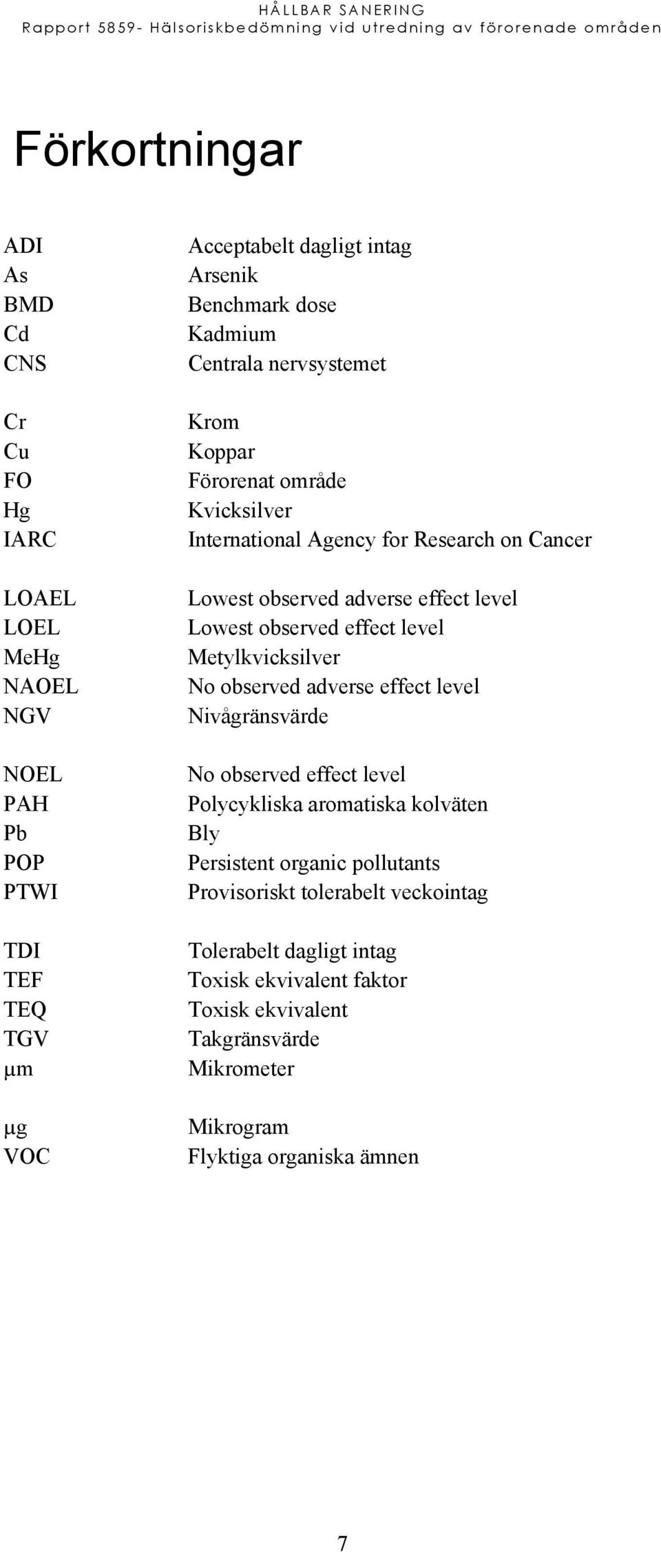 Metylkvicksilver No observed adverse effect level Nivågränsvärde No observed effect level Polycykliska aromatiska kolväten Bly Persistent organic pollutants