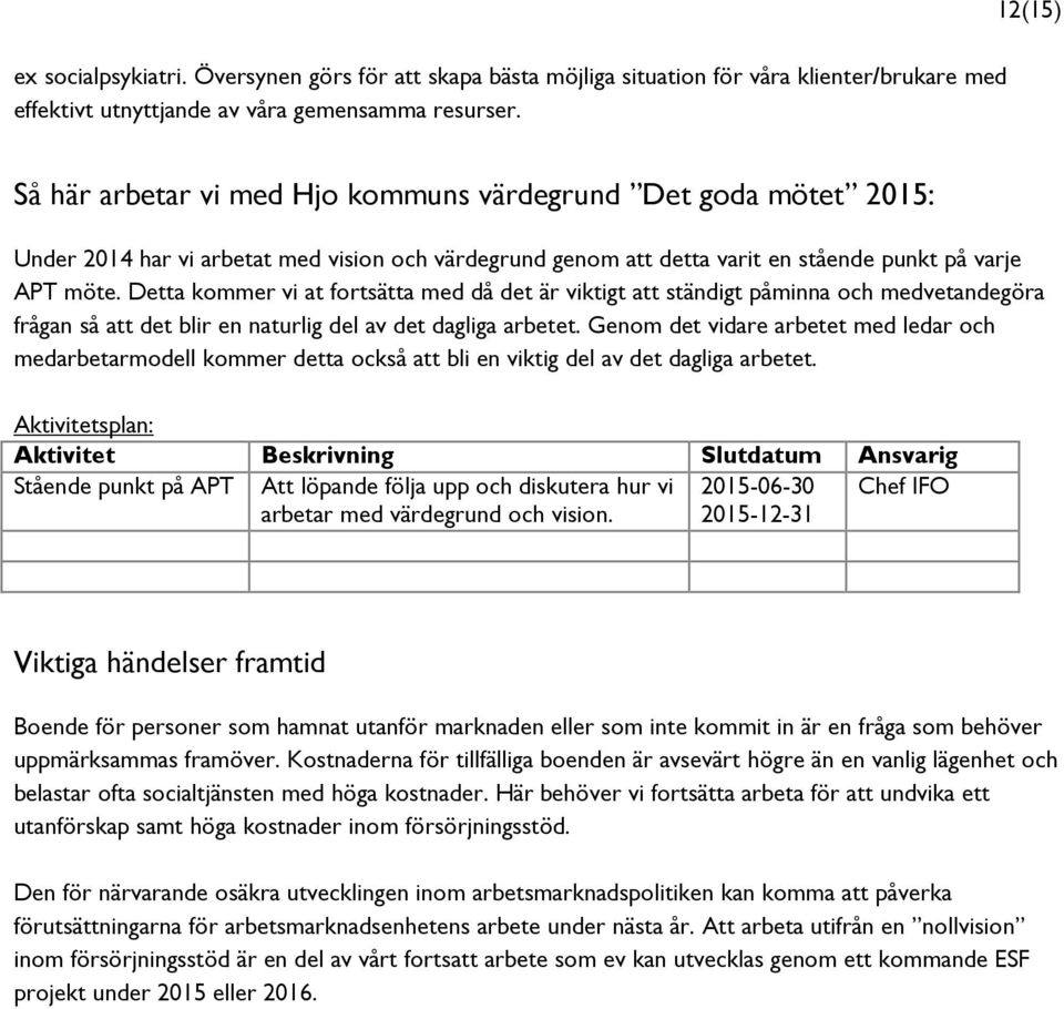 Detta kommer vi at fortsätta med då det är viktigt att ständigt påminna och medvetandegöra frågan så att det blir en naturlig del av det dagliga arbetet.