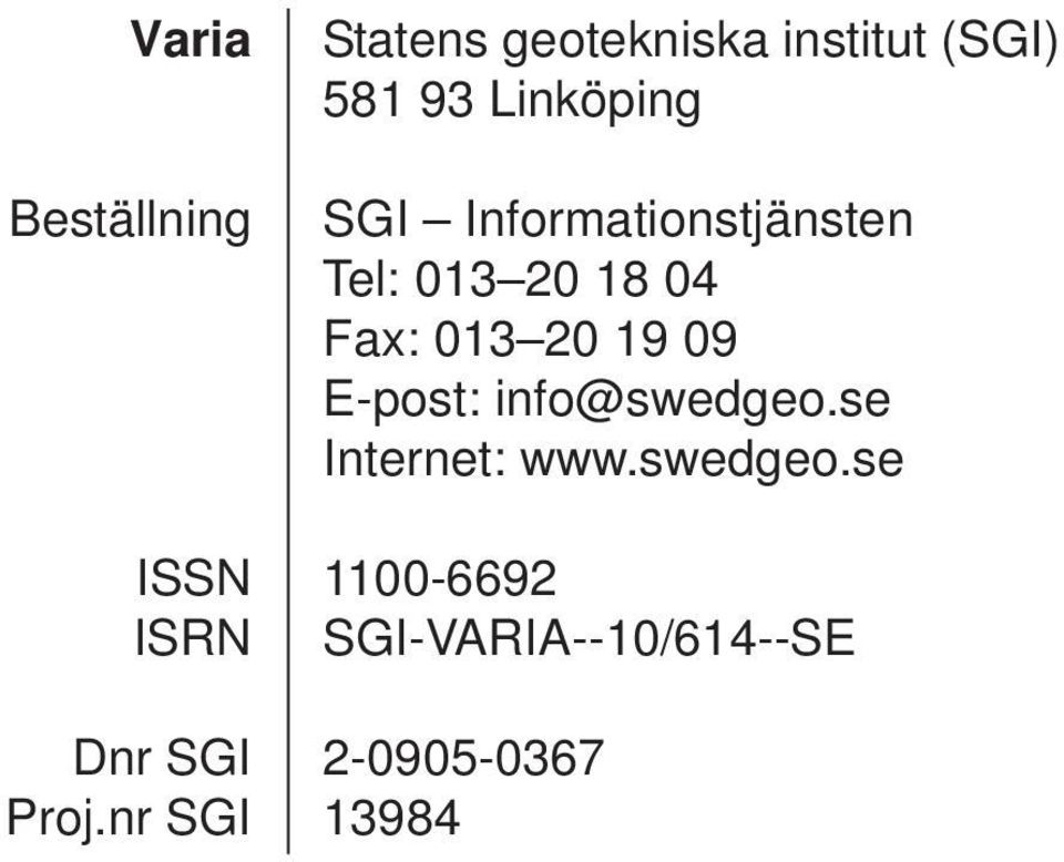 Informationstjänsten Tel: 013 20 18 04 Fax: 013 20 19 09 E-post: