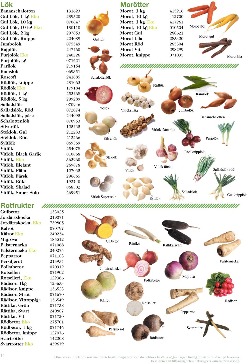 påse 244095 Schalottenlök 070953 Silverlök 125435 Steklök, Gul 212233 Steklök, Röd 212266 Syltlök 069369 Vitlök 254078 Vitlök, Black Garlic 010868 Vitlök, Eko 363960 Vitlök, Elefant 269878 Vitlök,