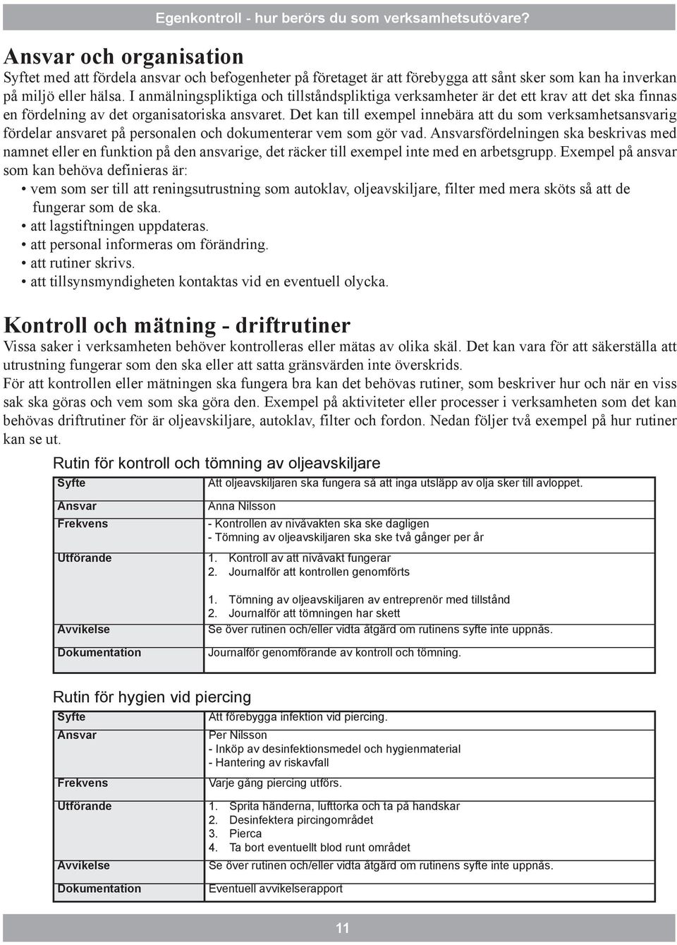 Det kan till exempel innebära att du som verksamhetsansvarig fördelar ansvaret på personalen och dokumenterar vem som gör vad.