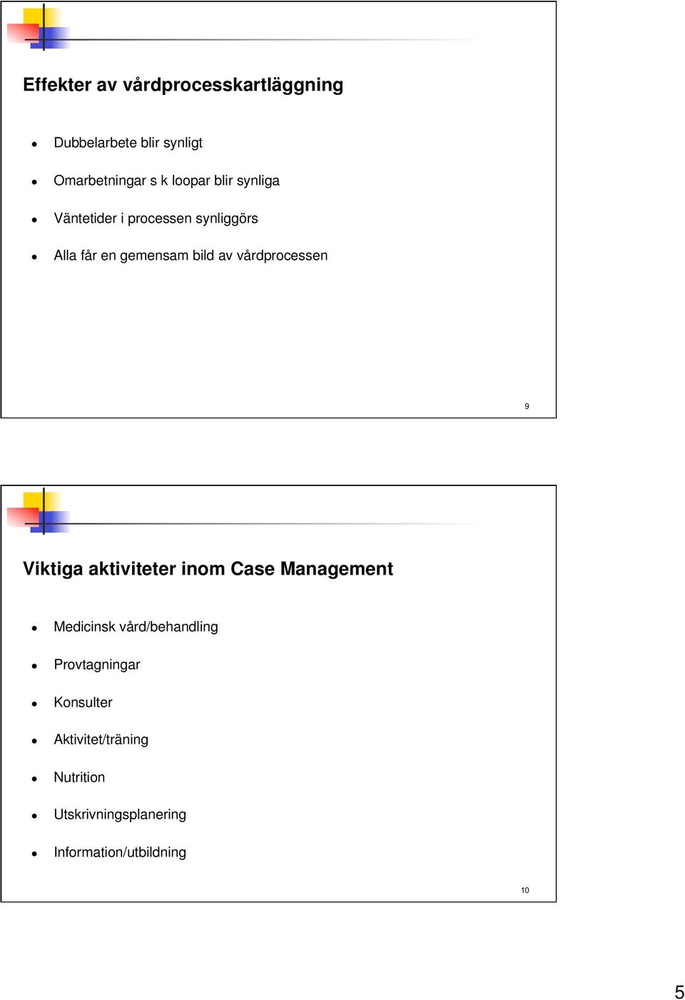 vårdprocessen 9 Viktiga aktiviteter inom Case Management Medicinsk vård/behandling