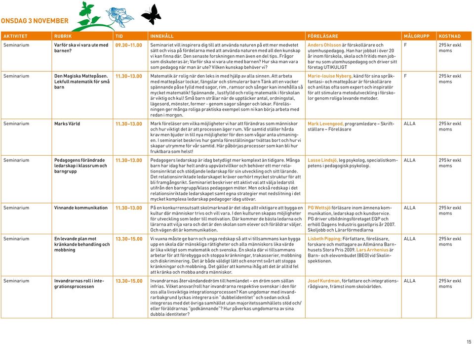 Den senaste forskningen även en del tips. rågor som diskuteras är; Varför ska vi vara ute med barnen? Hur ska man vara som pedagog när man är ute? Vilken kunskap behöver vi? 11.30 13.