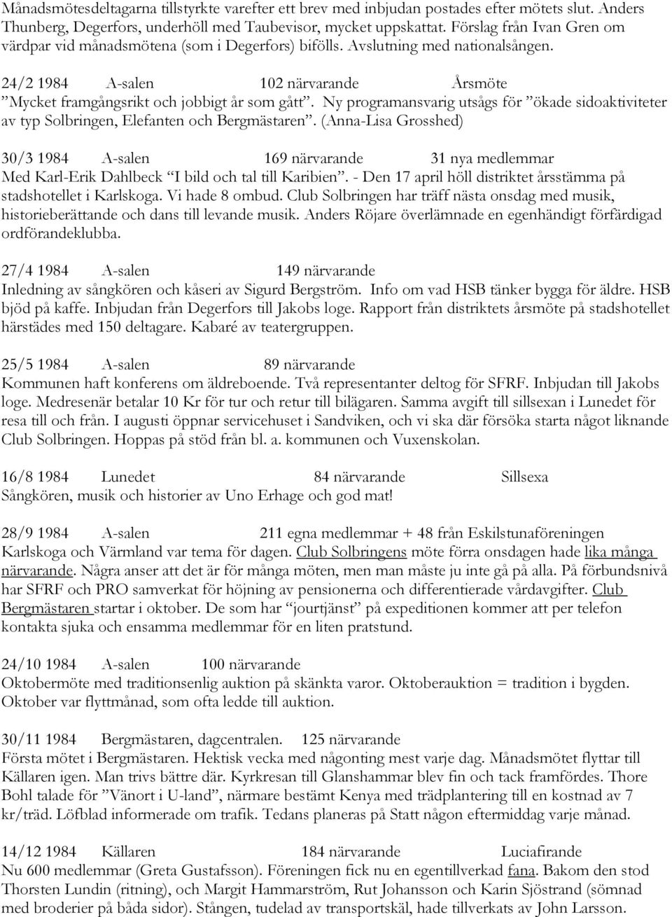 Ny programansvarig utsågs för ökade sidoaktiviteter av typ Solbringen, Elefanten och Bergmästaren.