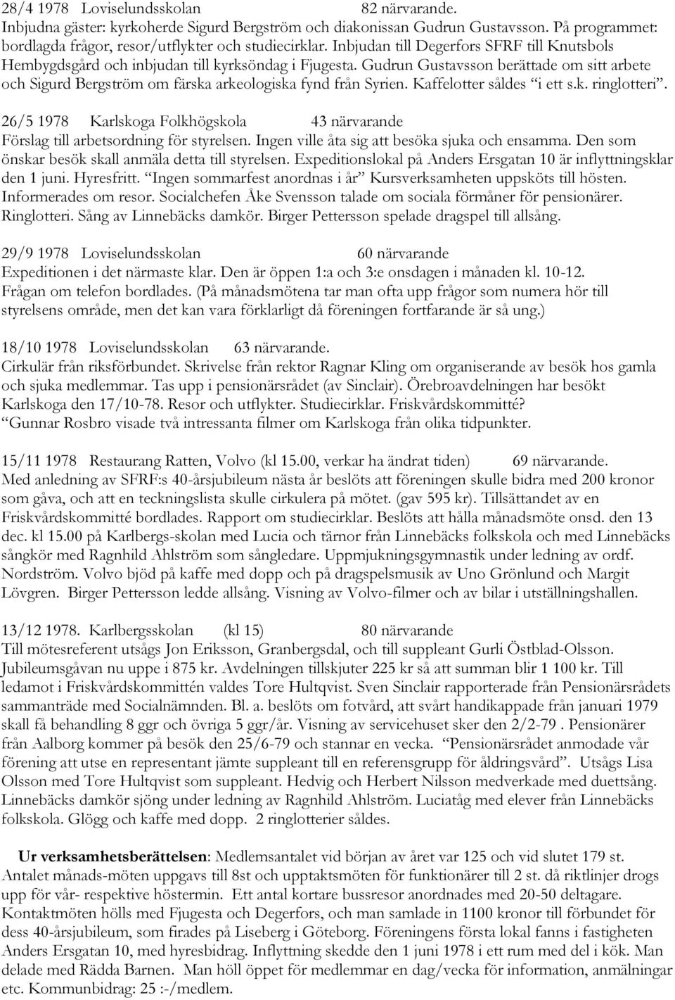 Gudrun Gustavsson berättade om sitt arbete och Sigurd Bergström om färska arkeologiska fynd från Syrien. Kaffelotter såldes i ett s.k. ringlotteri.