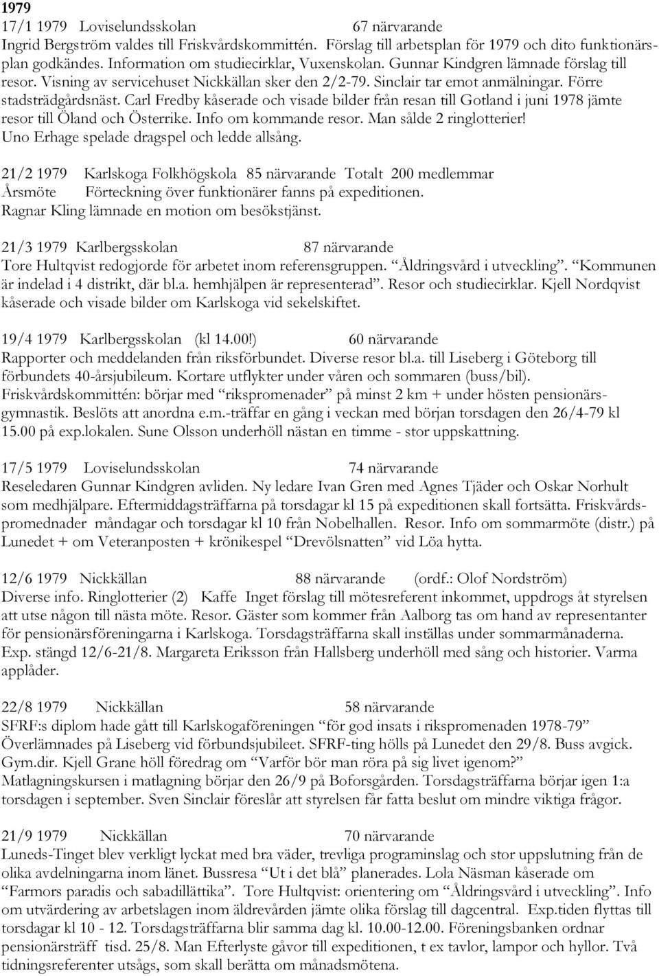 Carl Fredby kåserade och visade bilder från resan till Gotland i juni 1978 jämte resor till Öland och Österrike. Info om kommande resor. Man sålde 2 ringlotterier!