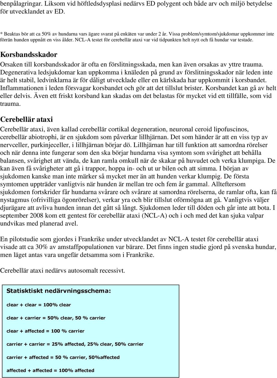 NCL-A testet för cerebellär ataxi var vid tidpunkten helt nytt och få hundar var testade.