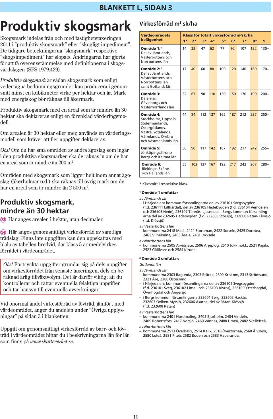 Produktiv skogsmark är sådan skogsmark som enligt vedertagna bedömningsgrunder kan producera i genomsnitt minst en kubikmeter virke per hektar och år. Mark med energiskog bör räknas till åkermark.