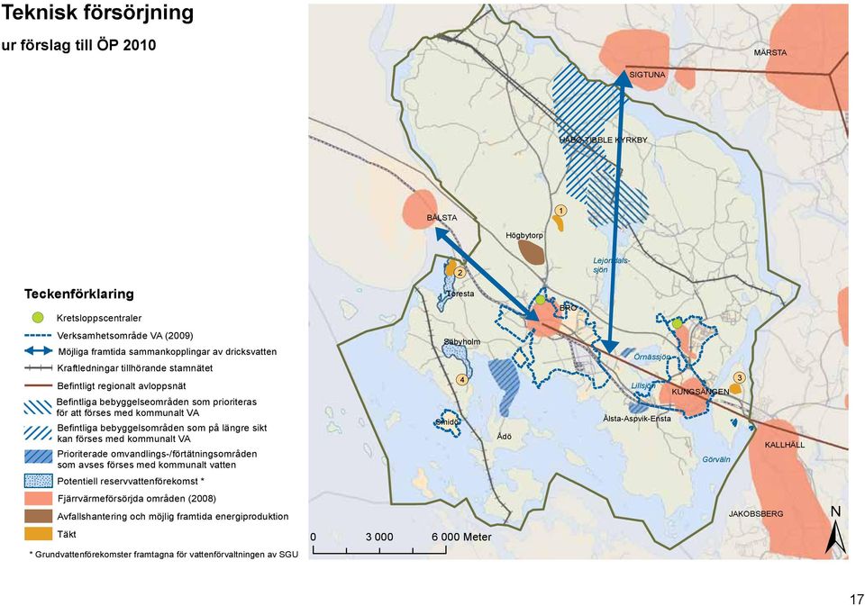 längre sikt kan förses med kommunalt VA Prioriterade omvandlings-/förtätningsområden som avses förses med kommunalt vatten Potentiell reservvattenförekomst * Fjärrvärmeförsörjda områden (2008)