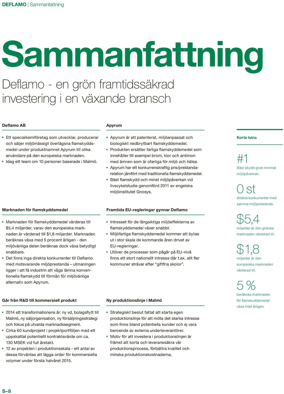 Marknaden för flamskyddsmedel Marknaden för flamskyddsmedel värderas till $5,4 miljarder, varav den europeiska marknaden är värderad till $1,8 miljarder.