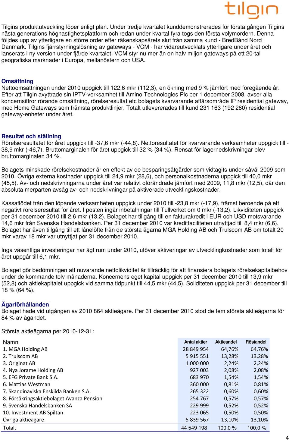 Denna följdes upp av ytterligare en större order efter räkenskapsårets slut från samma kund - BredBånd Nord i Danmark.