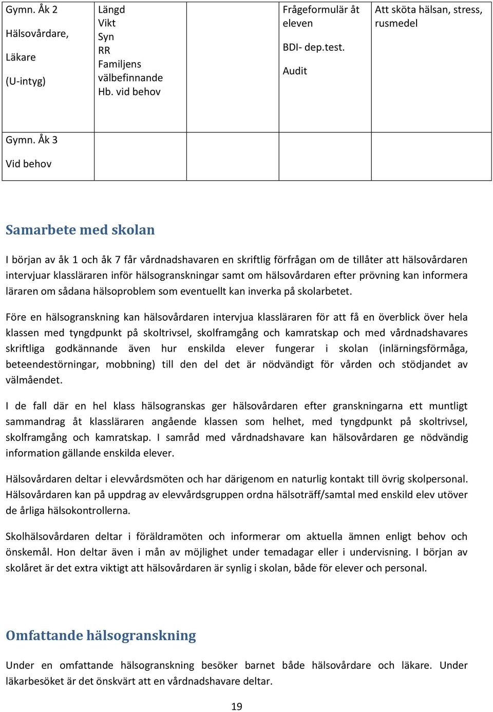 hälsovårdaren efter prövning kan informera läraren om sådana hälsoproblem som eventuellt kan inverka på skolarbetet.