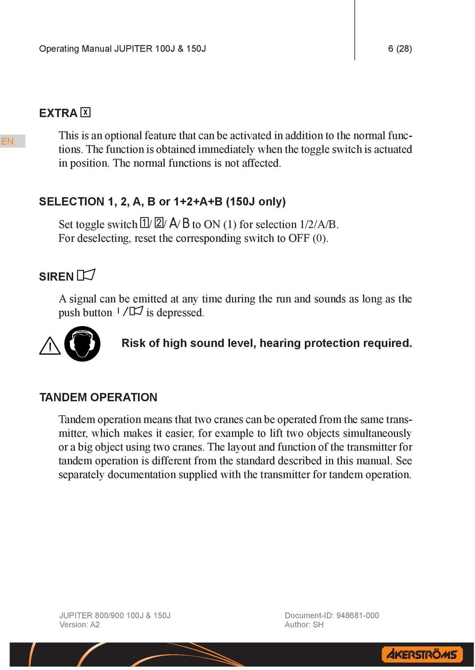 SELECTION 1, 2, A, B or 1+2+A+B (150J only) Set toggle switch / / / to ON (1) for selection 1/2/A/B. For deselecting, reset the corresponding switch to OFF (0).