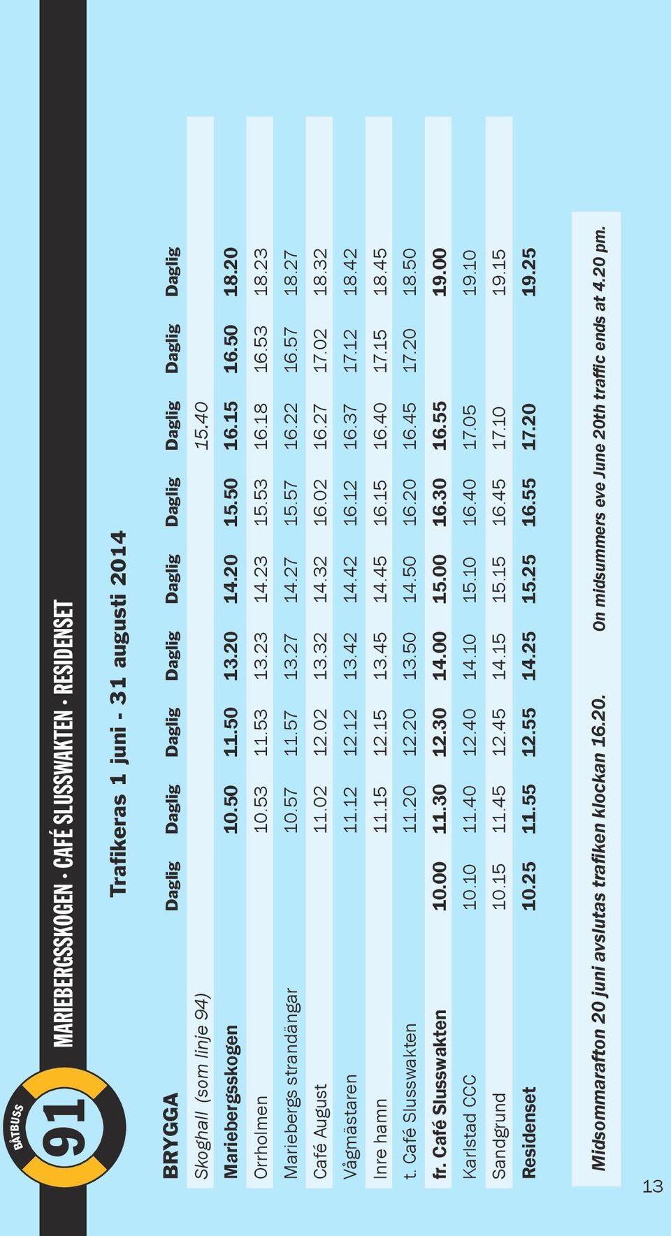 27 Café August 11.02 12.02 13.32 14.32 16.02 16.27 17.02 18.32 Vågmästaren 11.12 12.12 13.42 14.42 16.12 16.37 17.12 18.42 Inre hamn 11.15 12.15 13.45 14.45 16.15 16.40 17.15 18.45 t.
