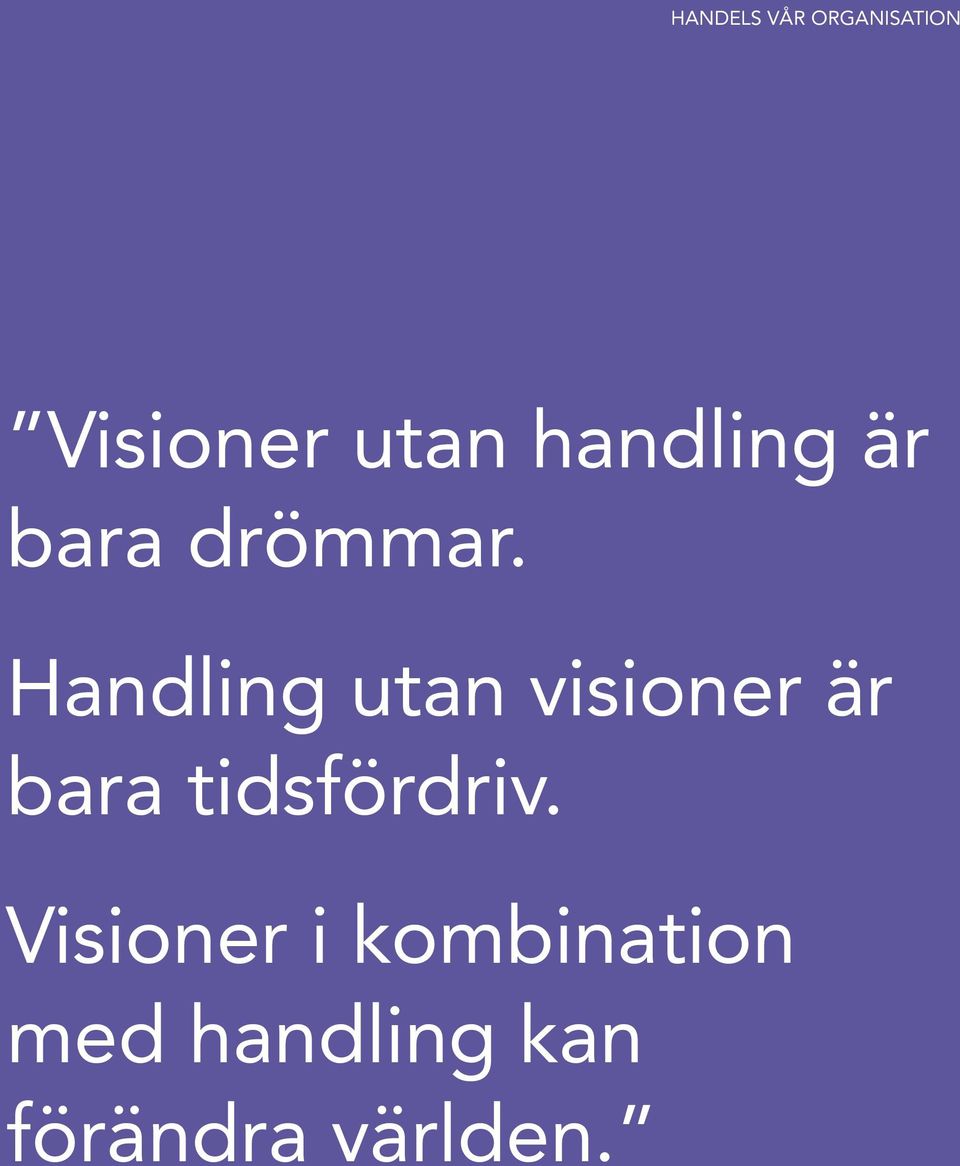 Handling utan visioner är bara tidsfördriv.