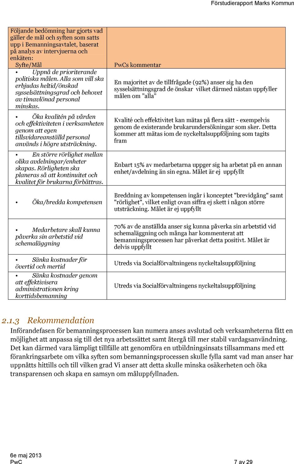 Öka kvalitén på vården och effektiviteten i verksamheten genom att egen tillsvidareanställd personal används i högre utsträckning. En större rörlighet mellan olika avdelningar/enheter skapas.