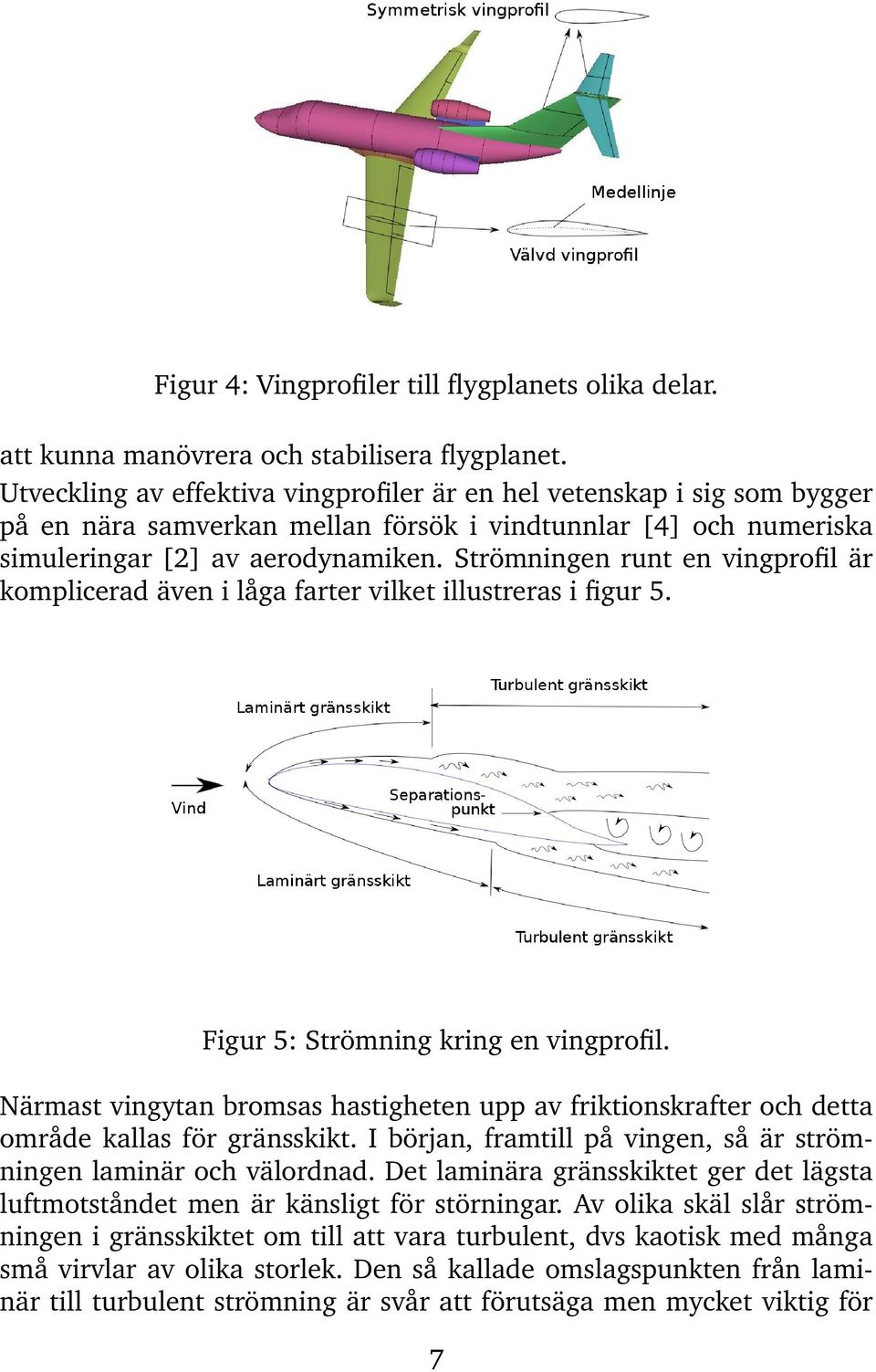 Strömningen runt en vingprofil är komplicerad även i låga farter vilket illustreras i figur 5. Figur 5: Strömning kring en vingprofil.