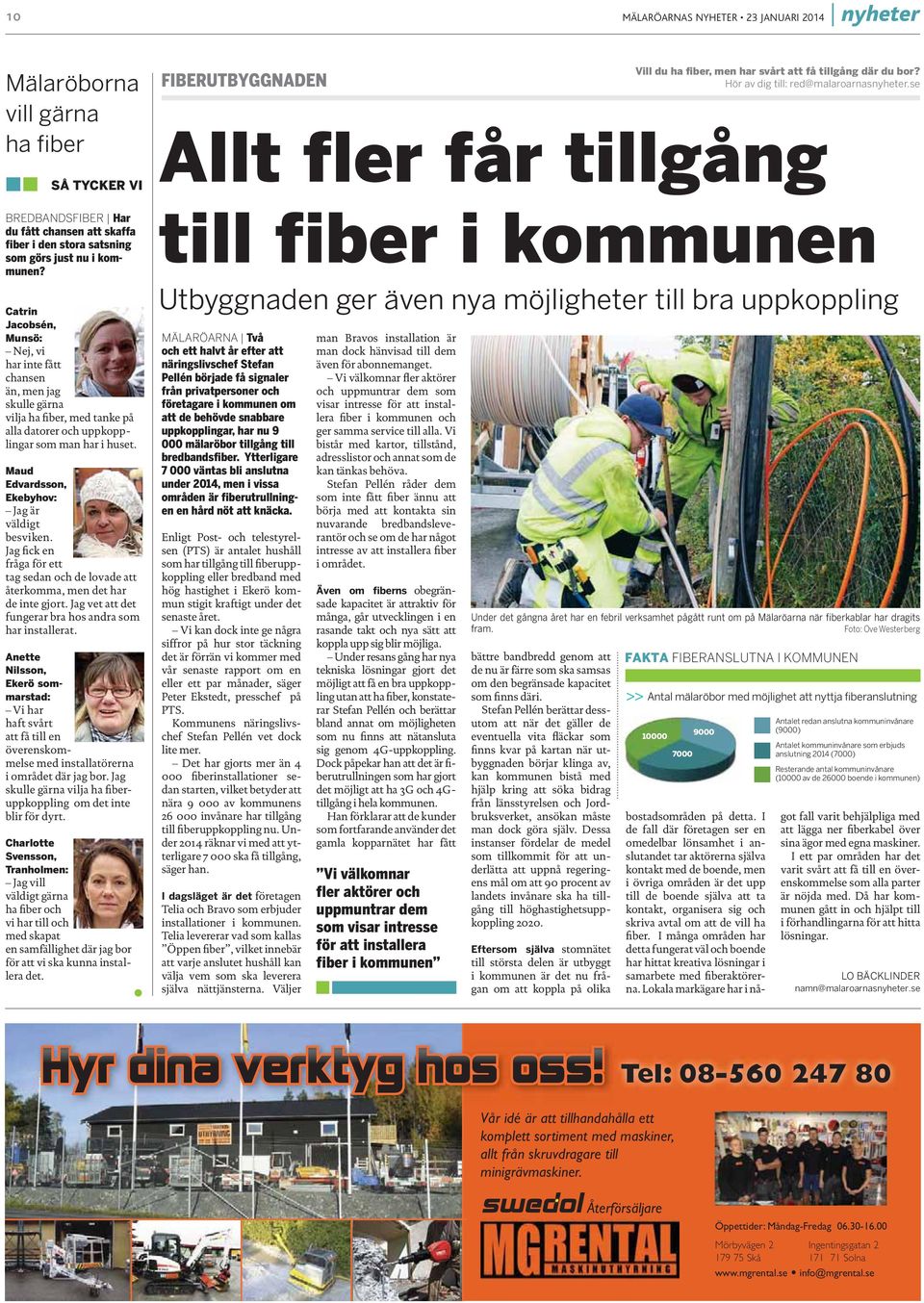 Catrin Jacobsén, Munsö: Nej, vi har inte fått chansen än, men jag skulle gärna vilja ha fiber, med tanke på alla datorer och uppkopplingar som man har i huset.