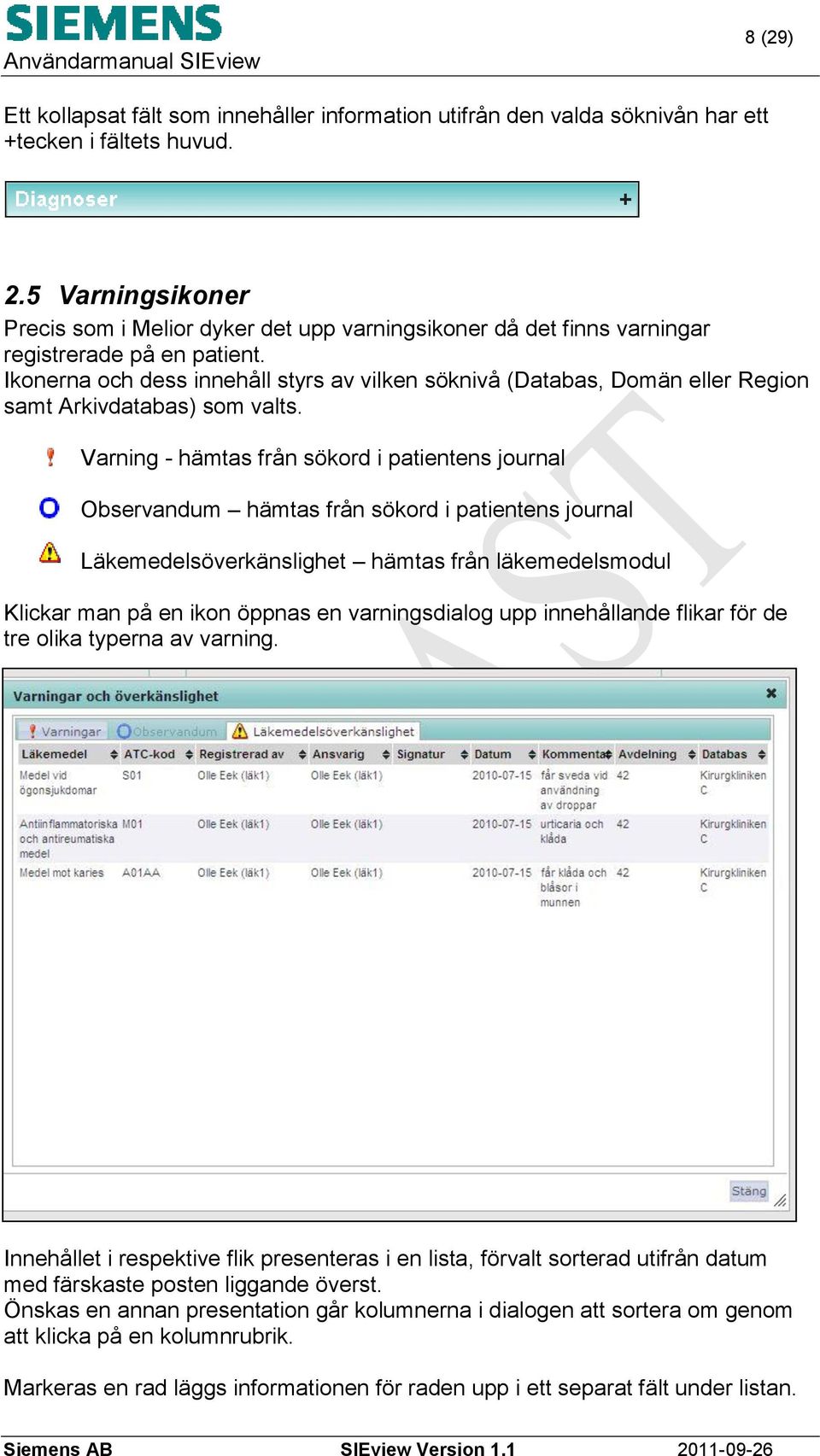 Ikonerna och dess innehåll styrs av vilken söknivå (Databas, Domän eller Region samt Arkivdatabas) som valts.