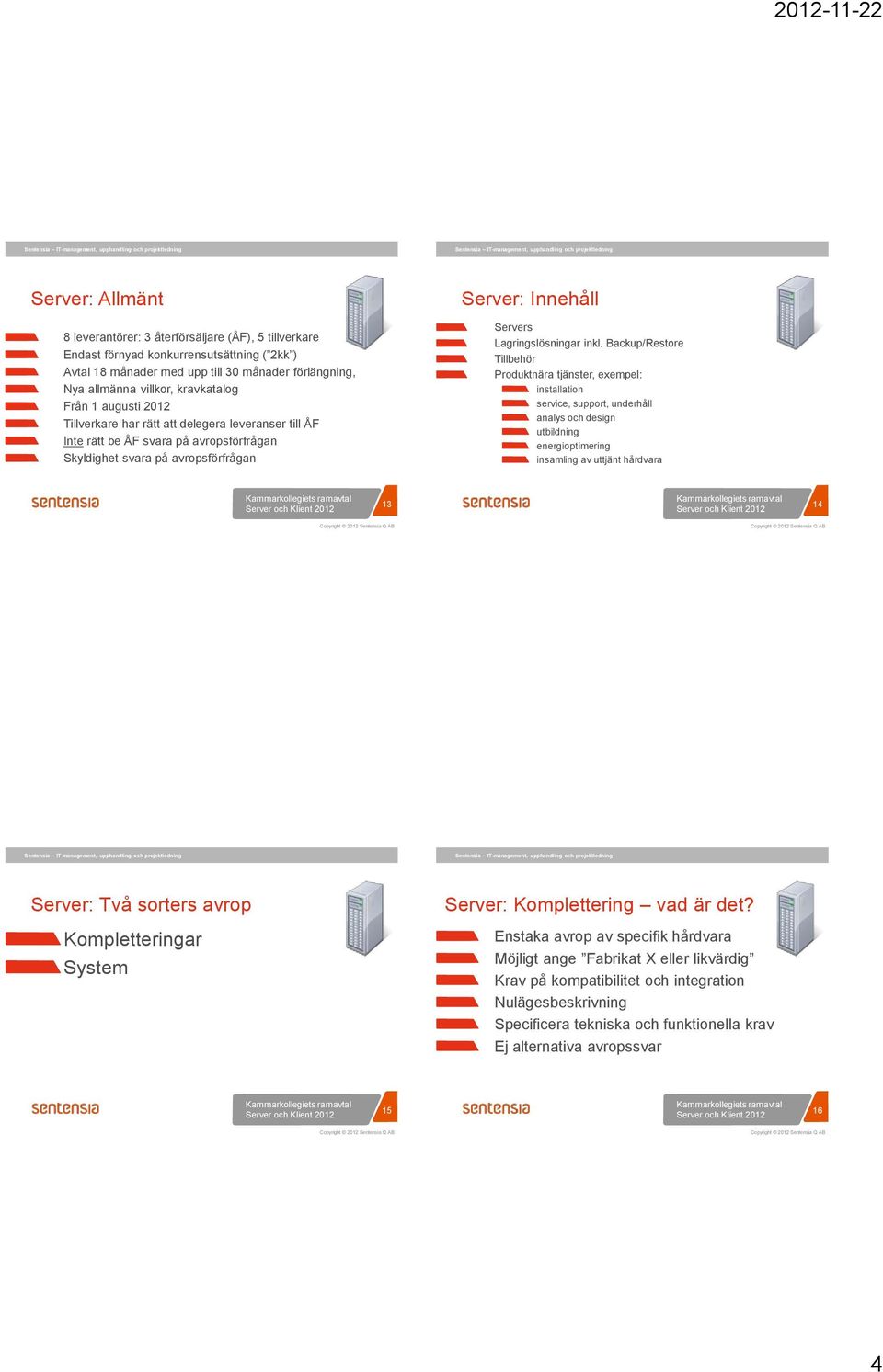 inkl. Backup/Restore Tillbehör Produktnära tjänster, exempel: installation service, support, underhåll analys och design utbildning energioptimering insamling av uttjänt hårdvara 13 14 Server: Två