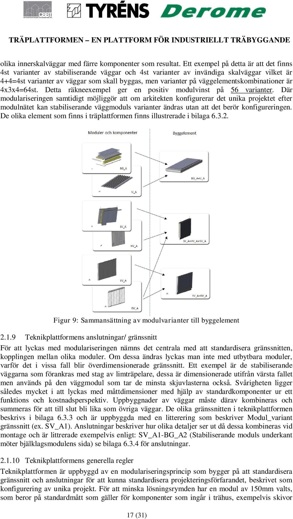 väggelementskombinationer är 4x3x4=64st. Detta räkneexempel ger en positiv modulvinst på 56 varianter.