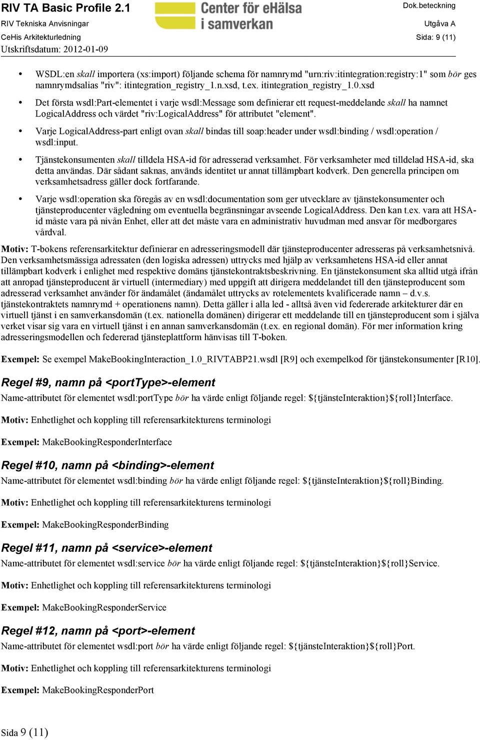 xsd Det första wsdl:part-elementet i varje wsdl:message som definierar ett request-meddelande skall ha namnet LogicalAddress och värdet "riv:logicaladdress" för attributet "element".