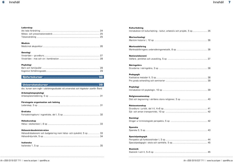 kurser som ingår i utbildningsutbudet vid universitet och högskolor utanför Åland Arbetsplatspsykologi Arbetsplatsmobbning, 5 sp... 31 Företagets organisation och ledning Ledarskap, 5 sp.