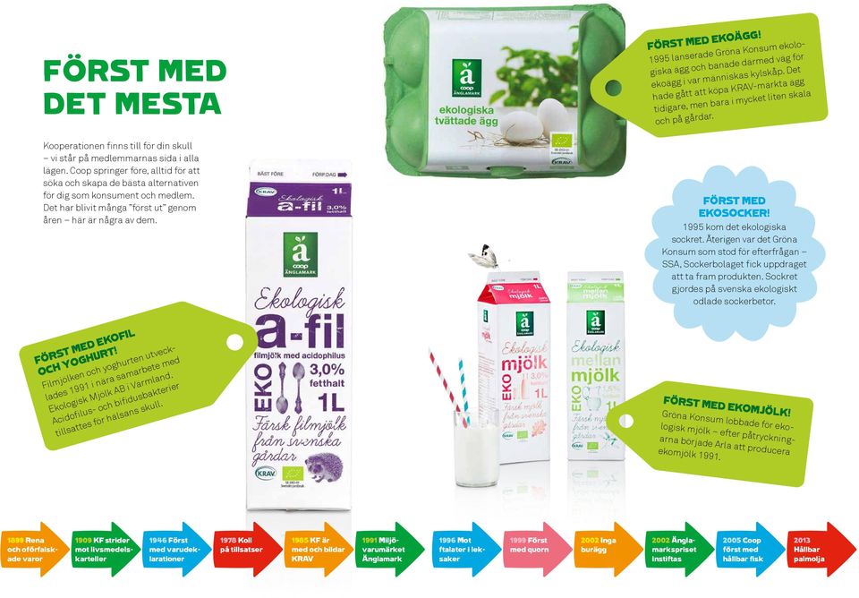 1995 lanserade Gröna Konsum ekologiska ägg och banade därmed väg för ekoägg i var män niskas kylskåp. Det hade gått att köpa KRAV märkta ägg tidigare, men bara i mycket liten skala och på gårdar.