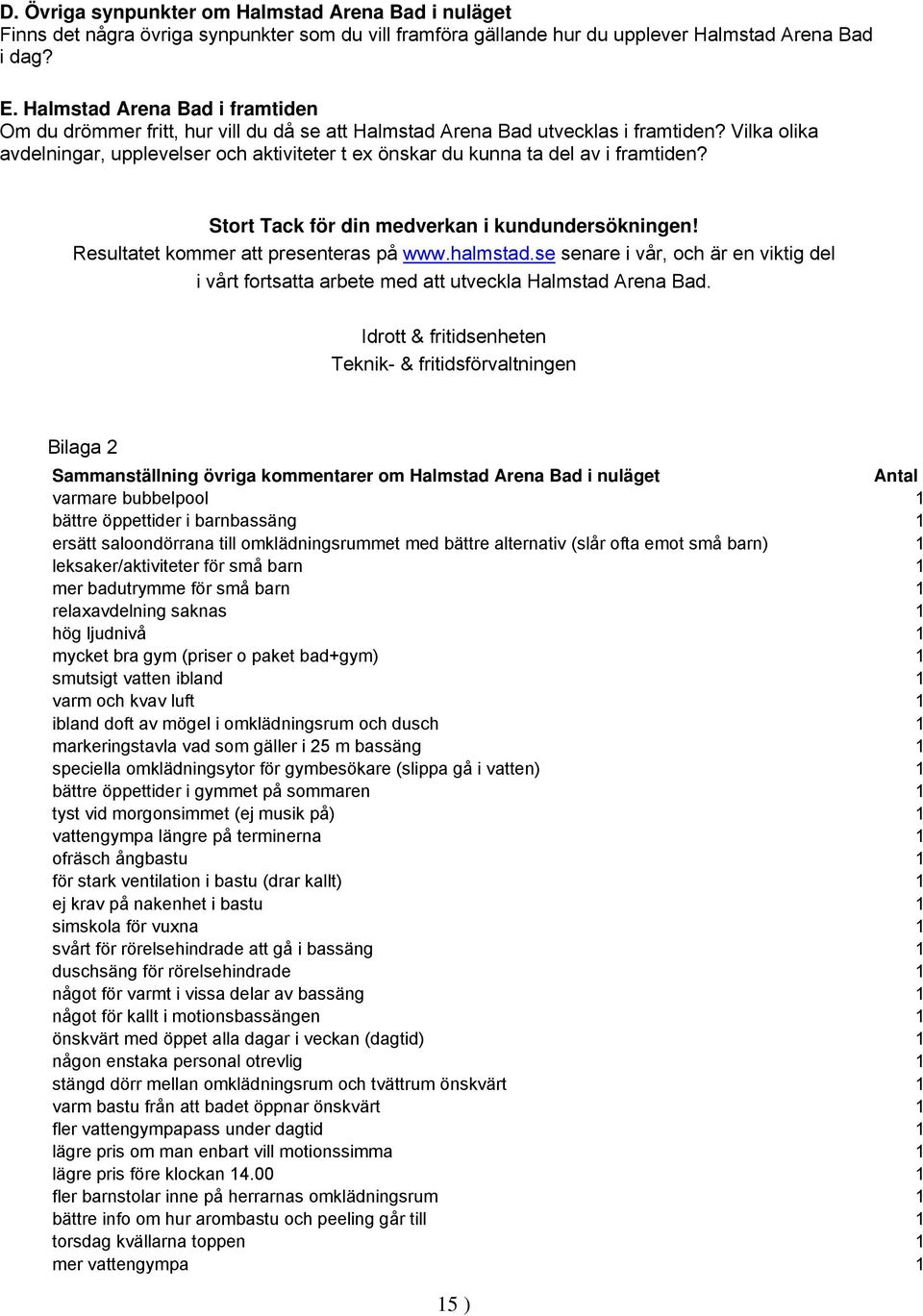 Vilka olika avdelningar, upplevelser och aktiviteter t ex önskar du kunna ta del av i framtiden? Stort Tack för din medverkan i kundundersökningen! Resultatet kommer att presenteras på www.halmstad.