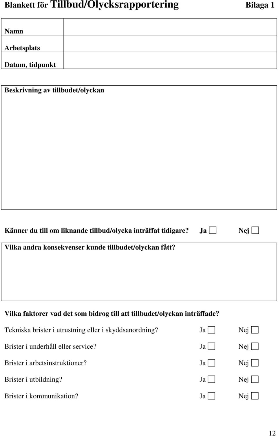 Vilka faktorer vad det som bidrog till att tillbudet/olyckan inträffade? Tekniska brister i utrustning eller i skyddsanordning?