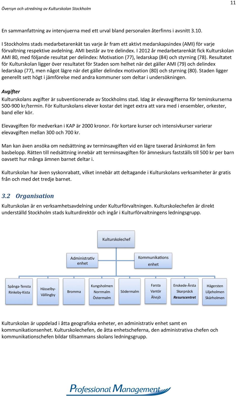 I 2012 år medarbetarenkät fick Kulturskolan AMI 80, med följande resultat per delindex: Motivation (77), ledarskap (84) och styrning (78).