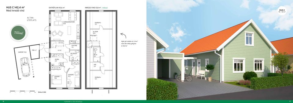 vinden är 51,8 m 2 men den totala golvytan är 80,8 m 2 0 1 2