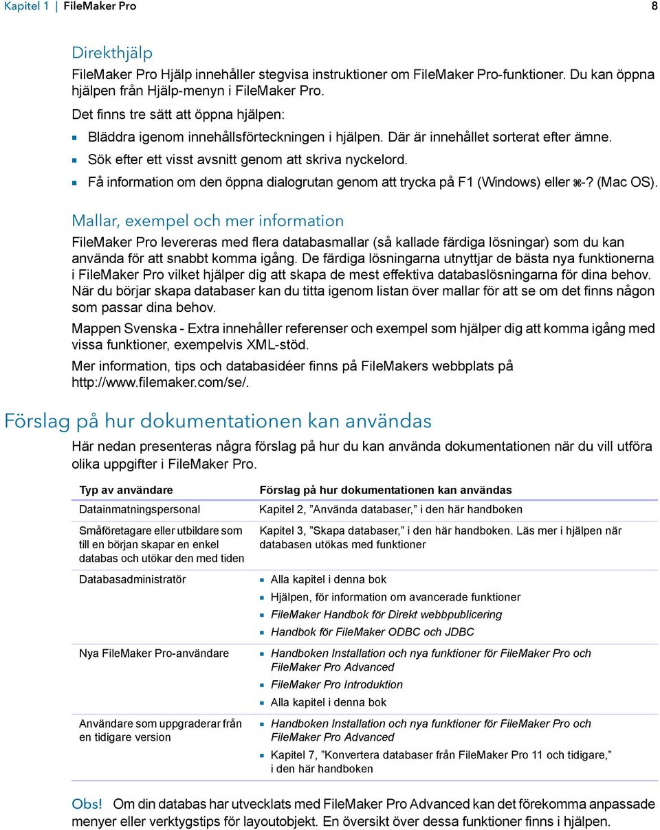 1 Få information om den öppna dialogrutan genom att trycka på F1 (Windows) eller 2-? (Mac OS).