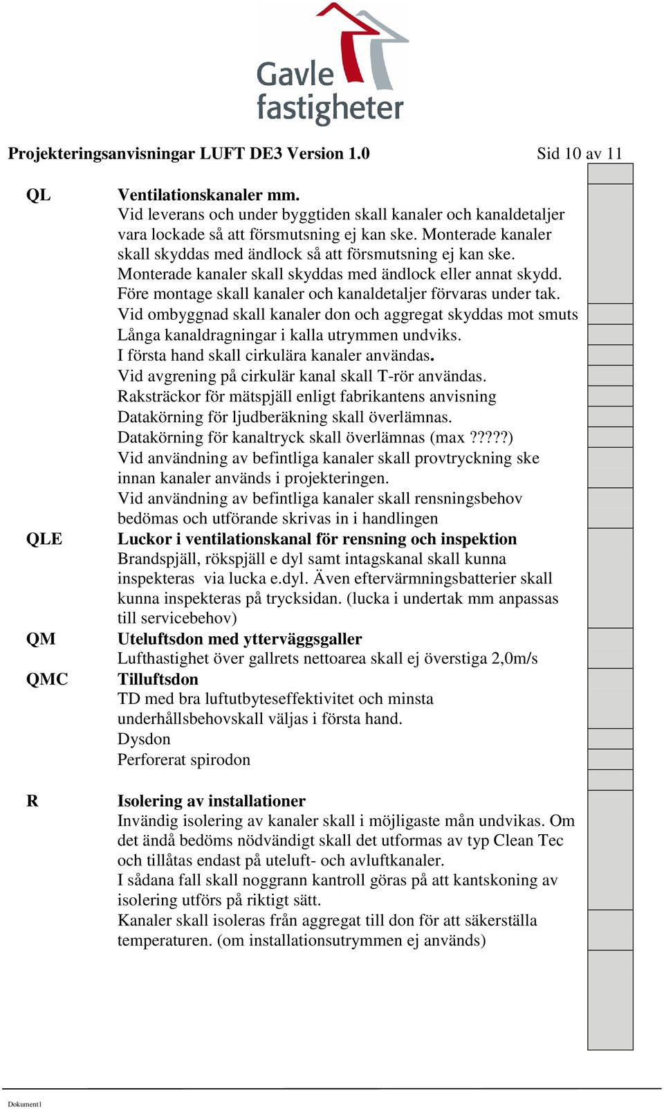 Monterade kanaler skall skyddas med ändlock eller annat skydd. Före montage skall kanaler och kanaldetaljer förvaras under tak.