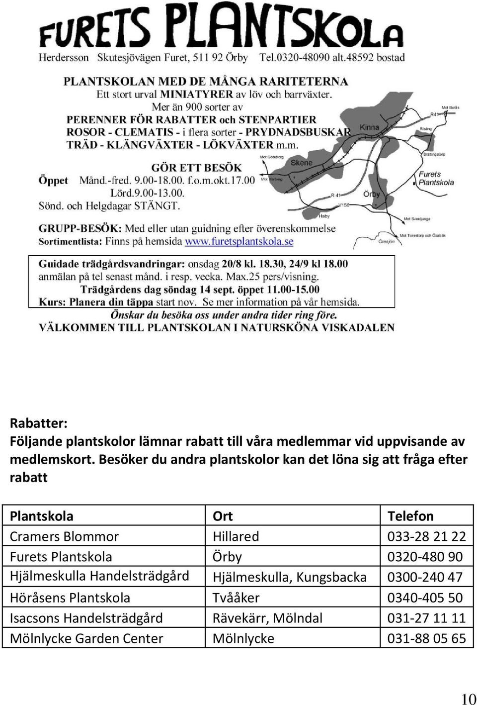 Hillared 033-282122 Furets Plantskola Örby 0320-48090 Hjälmeskulla Handelsträdgård Hjälmeskulla, Kungsbacka