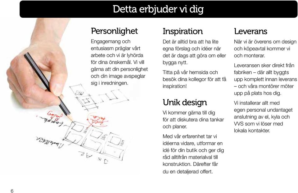 Unik design Vi kommer gärna till dig för att diskutera dina tankar och planer.