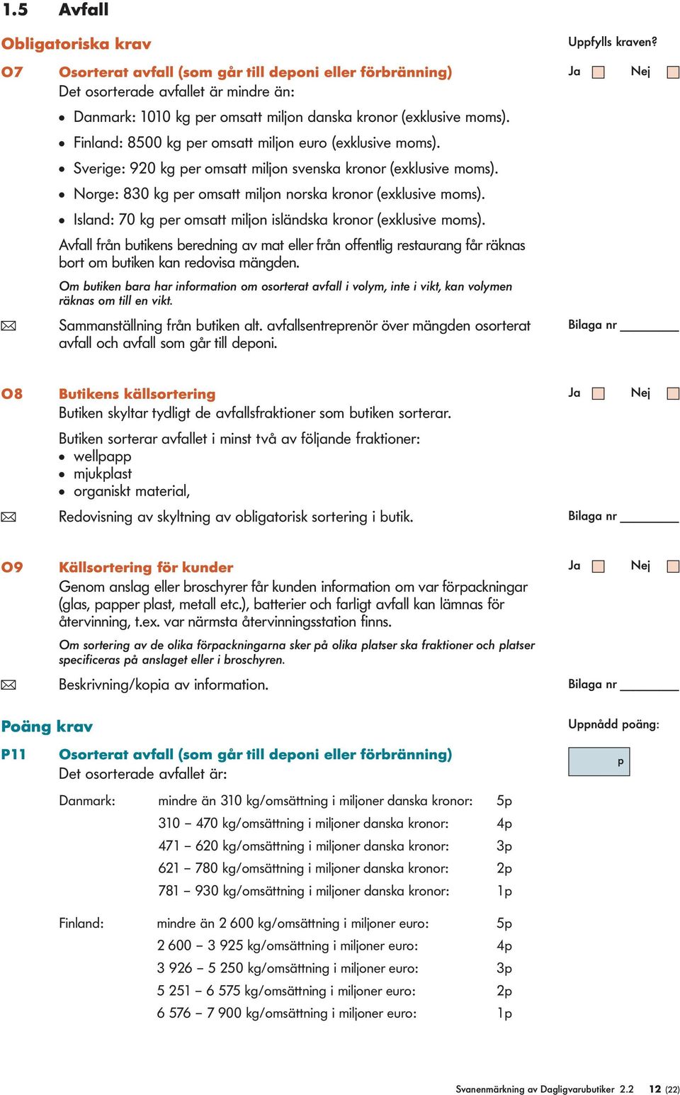 l Island: 70 kg er omsatt miljon isländska kronor (exklusive moms). Avfall från butikens beredning av mat eller från offentlig restaurang får räknas bort om butiken kan redovisa mängden.