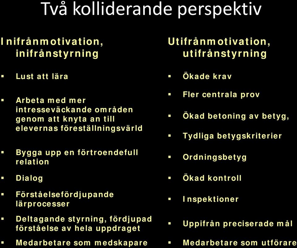 prov Ökad betoning av betyg, Tydliga betygskriterier Ordningsbetyg Dialog Ökad kontroll Förståelsefördjupande lärprocesser Deltagande