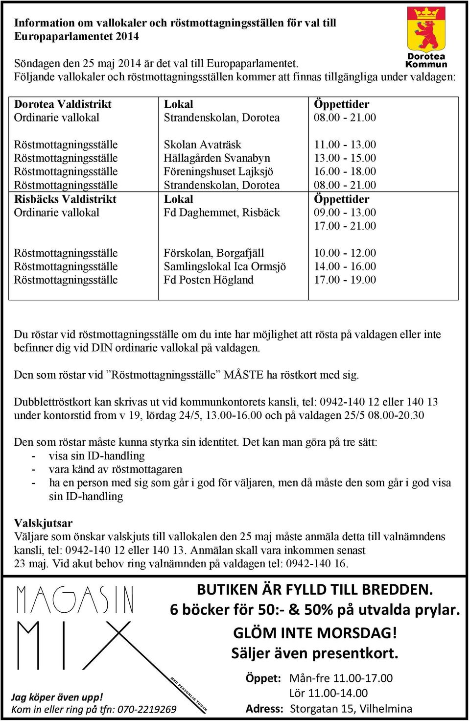 Röstmottagningsställe Risbäcks Valdistrikt Ordinarie vallokal Röstmottagningsställe Röstmottagningsställe Röstmottagningsställe Lokal Strandenskolan, Dorotea Skolan Avaträsk Hällagården Svanabyn