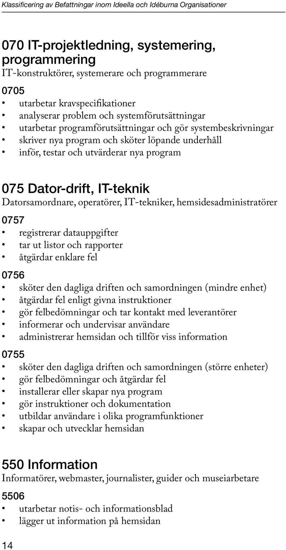 utvärderar nya program 075 Dator-drift, IT-teknik Datorsamordnare, operatörer, IT-tekniker, hemsidesadministratörer 0757 registrerar datauppgifter tar ut listor och rapporter åtgärdar enklare fel