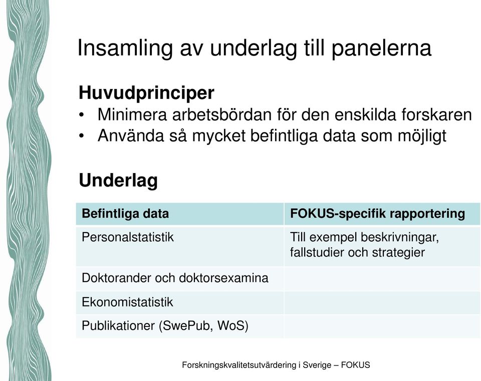 data Personalstatistik FOKUS-specifik rapportering Till exempel beskrivningar,