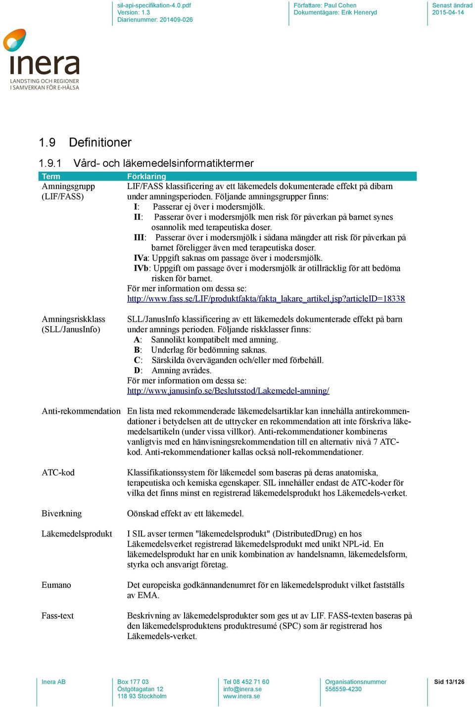 III: Passerar över i modersmjölk i sådana mängder att risk för påverkan på barnet föreligger även med terapeutiska doser. IVa: Uppgift saknas om passage över i modersmjölk.